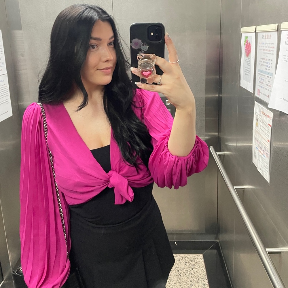 Hot pink cropped tie top